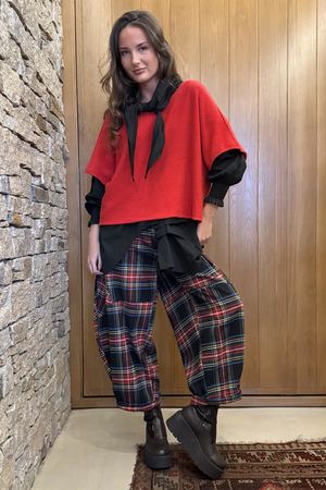 McAlister Tartan Brushed Cotton Barrel Pant Black